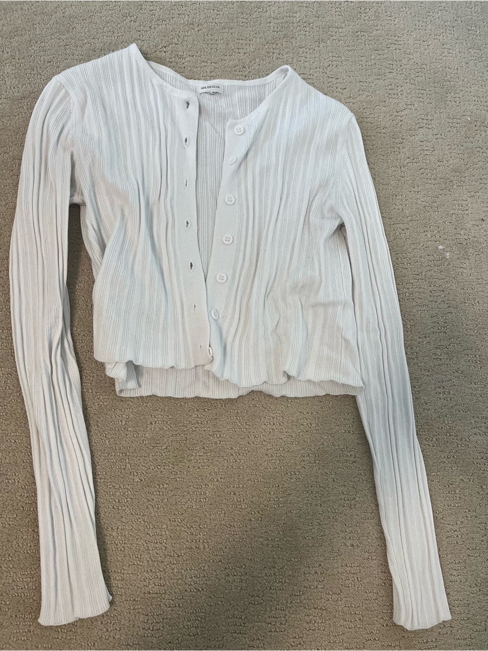 Garage White Ribbed Cropped Button Cardigan